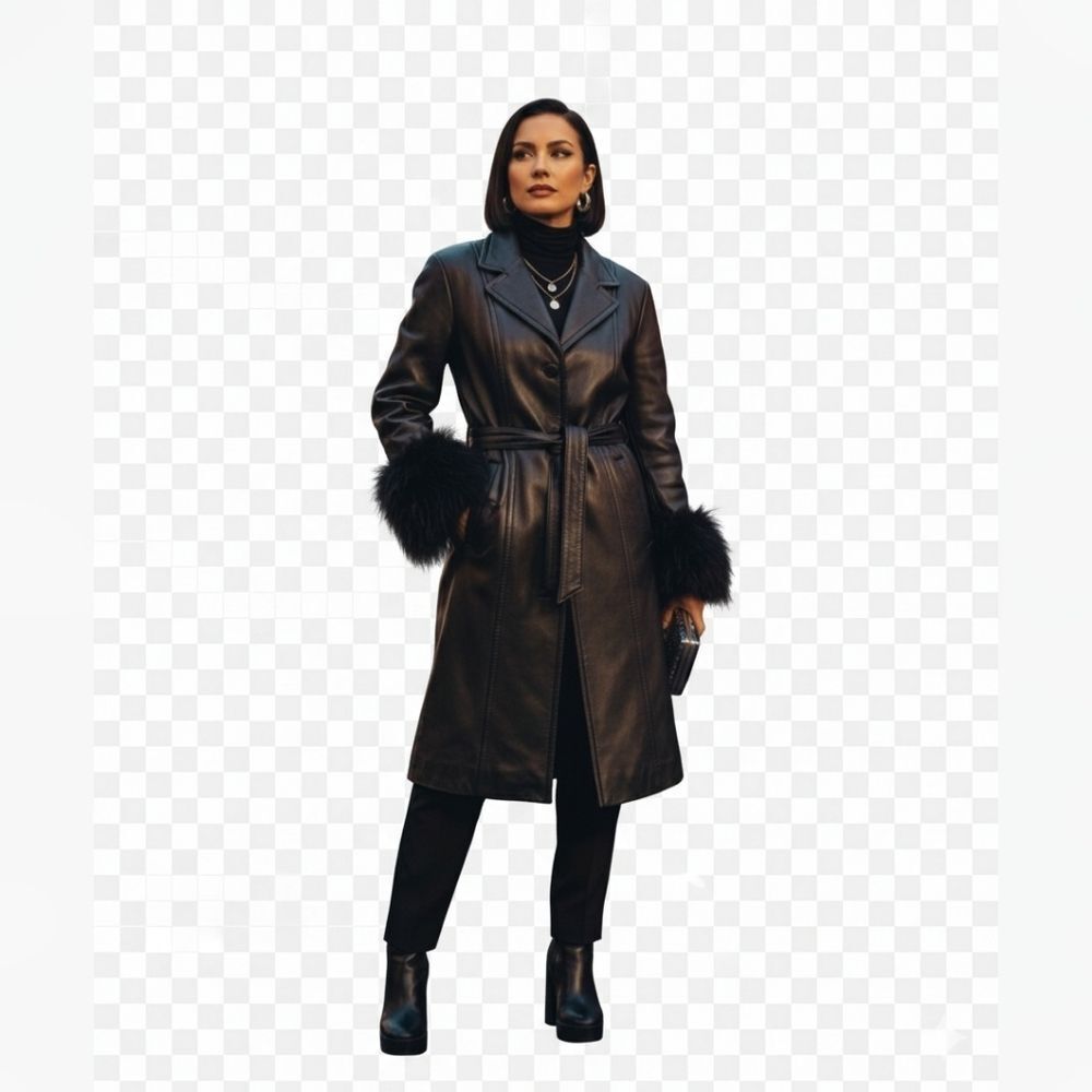 Vintage North Beach Leather Coat with Fur Cuffs